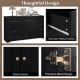 Buffet sideboard in black features a spacious countertop, six drawers, and two cabinets for organized storage solutions.