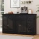 Black buffet sideboard with 59" countertop, 6 drawers, and 2 cabinets for organized coffee bar and storage solutions.
