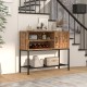 Buffet sideboard coffee bar cabinet in rustic brown featuring a metal storage shelf for additional storage options and.