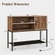 Buffet sideboard coffee bar cabinet in rustic brown with dimensions, featuring power outlets and USB ports for.
