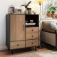 Mid-century modern black buffet sideboard with 4 drawers and open compartment, perfect for stylish storage and display.