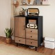 Mid-century modern storage cabinet in black with 4 drawers and open compartment, perfect for organizing and display.
