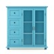 Blue buffet sideboard table with 4 drawers and 2 glass doors, offering ample storage for kitchen or dining room decor.