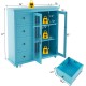 Buffet sideboard table in blue with 4 drawers and 2 glass doors, offering ample storage for kitchen or dining room.