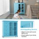 Buffet sideboard table in blue with 4 drawers and 2 glass doors, offering ample storage for kitchen or dining room use.