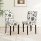 Button tufted beige floral dining chairs set of 2 with high curved back and sturdy rubber wood legs for elegant dining.