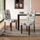 Button tufted beige floral dining chairs set of 2 with high curved back, perfect for home or restaurant use.
