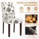 Button tufted beige dining chair with floral design, rubber wood legs, and plush padding for comfort and style.