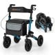 Folding rollator walker with seat, featuring large anti-vibration tires and a convenient storage bag, ideal for seniors.