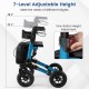 Folding rollator walker with adjustable height settings, ergonomic grips, and large anti-vibration tires for all.