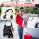 Lightweight portable stroller with aluminum frame, one-hand folding design, and adjustable backrest for easy transport.