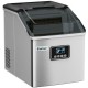 Stainless steel 48 lbs ice maker with LCD display, compact design, ideal for home kitchens and parties.