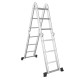 7-in-1 folding aluminum step ladder with anti-skid pedal, featuring a sturdy frame and non-slip stabilizers for safety.