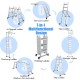 7-in-1 folding aluminum step ladder shown in various configurations, featuring anti-skid pedals for safety and.