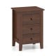 Walnut nightstand with three sliding drawers, made of MDF board, perfect for space-saving storage in any room.
