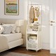 3-tier laundry cart with a hanging bar, 8 hooks, and spacious hamper for efficient laundry organization in cream color.
