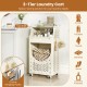 3-tier laundry cart with spacious hamper, top shelf for supplies, and 6 hooks, ideal for organizing laundry in tight.