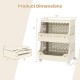3-tier rolling laundry basket with wheels, 18" x 21", features open shelves and side hooks for versatile storage.