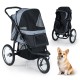 3-wheel pet stroller in gray for small and medium dogs, featuring mesh sides and foldable design for easy transport.