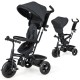 4-in-1 baby trike in grey with adjustable canopy, push handle, and all-terrain wheels for kids aged 9 months to 5 years.
