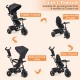 4-in-1 baby tricycle in grey with removable canopy, adjustable handle, and all-terrain wheels for kids 9 months to 5.