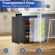 Beverage refrigerator cooler with a transparent glass door, showcasing 3.0 cu.ft. storage for up to 116 cans.