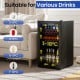 Beverage refrigerator cooler with glass door, black, featuring adjustable shelves and LED display for home or office.