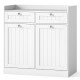 Double tilt-out laundry hamper cabinet in white with 2 drawers and removable bags for organized laundry storage.