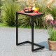 C-shaped outdoor side table with a ceramic top, waterproof surface, perfect for patio or sofa side use.
