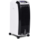 Portable evaporative air cooler in black and white with LED control panel, ideal for home and office use.