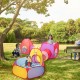 Colorful 7-piece kids ball pit play tent set with tunnel, ideal for outdoor fun and toy storage.
