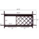 Wall mount wine rack in walnut finish with glass holder, storing up to ten bottles and featuring a stylish diamond.