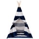 Front view of the 5' blue and white portable Indian children's play tent with a flap door, ideal for imaginative.