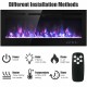 50-inch recessed electric fireplace with adjustable brightness, 9 flame colors, and remote control for cozy warmth.