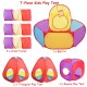 7-piece kids play tent set featuring a ball pit, crawl tunnel, and triangular tents for fun and storage.