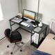Black 55-inch computer desk with power outlets, under-desk storage, and CPU stand, ideal for home office use.