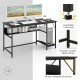 55-inch black computer desk with adjustable foot pads, sturdy triangular structure, and under-desk storage for office.