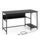 Black 55-inch computer desk with 4 power outlets, under-desk shelf, and CPU stand for versatile workspace use.