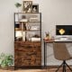 Rustic brown lateral file cabinet with lock and upper bookshelf, featuring a vintage industrial style for home or.