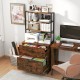 Side view of the rustic brown lateral file cabinet with lock and upper bookshelf, showcasing its industrial design and.
