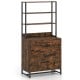 Rustic brown lateral file cabinet with lock, featuring a 4-tier bookshelf and sturdy steel frame for home or office use.