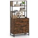 Rustic brown lateral file cabinet with lock and 4-tier bookshelf, ideal for home or office storage and organization.