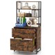 Rustic brown lateral file cabinet with lock, featuring a 4-tier bookshelf and two spacious drawers for office storage.