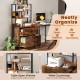 Rustic brown lateral file cabinet with lock and bookshelf, featuring open shelves and wide countertop for versatile.