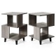 Modern wooden nightstand set with legs, featuring asymmetrical design and large storage space for living room use.