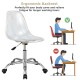 Swivel acrylic armless office chair with ergonomic backrest, adjustable height, and chromed metal base for stability.