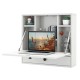 Foldable wall-mount desk in white with laptop, 6 shelves, and drawer, perfect for small spaces like dorms or studies.