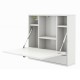 Foldable white wall-mount desk with open shelves and drawer, ideal for small spaces like dorms and studies.
