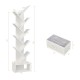 10-tier tree bookshelf in white with open shelves and a folding fabric drawer, ideal for corner space-saving storage.