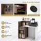 Front reception office desk in rustic brown with lockable drawer, open shelf, and protective foot pads for versatile.